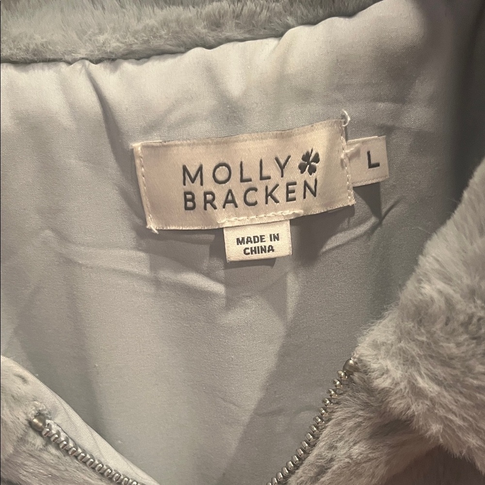 Molly Bracken Light Ice Blue Faux Fur Jacket Sz L - Picture 2 of 7